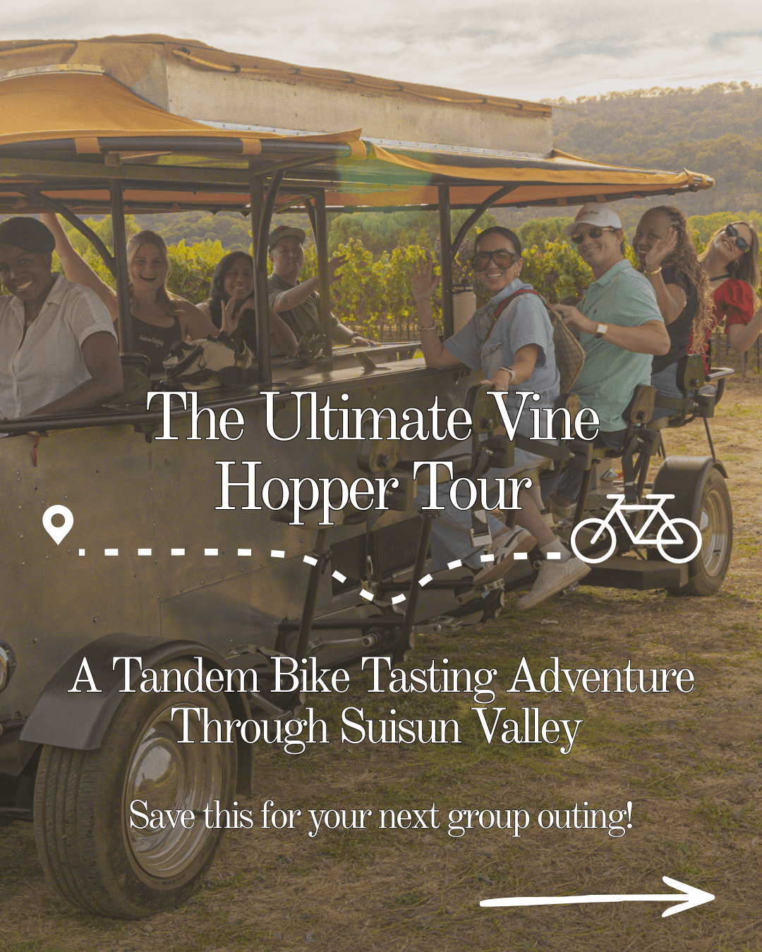 The Ultimate Suisun Valley Vine Hopper Itinerary: A Tandem Bike Adventure Group enjoying a vineyard bike tour